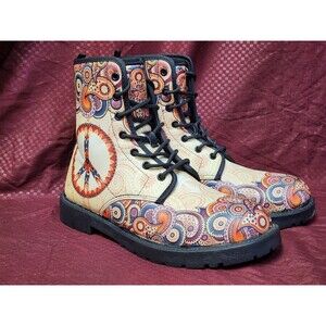 Handcrafted MULTICOLOR PEACE MANDALA BOOTS FAUX LEATHER Unisex US M6 W8 EU 39